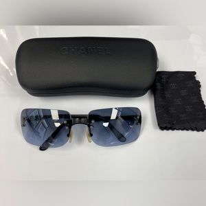 CHANEL UNISEX BLACK AND BLUE SUNGLASSES. Excellent condition with case and cloth